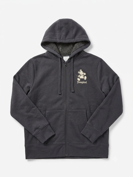 Disney Jackets & Blazers - Disney Black Sherpa-Lined Zip Hoodie with Subtle Logo
